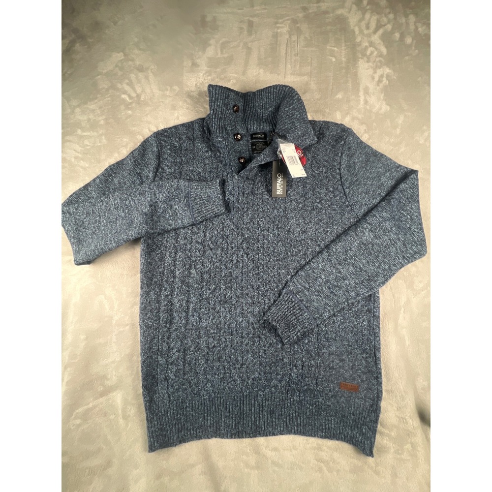 Buffalo David Bitton Mens Blue Marl Mock Neck Button Sweater L BPM14183 FA24